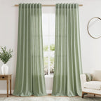 Extra Long Light Sage Linen Curtains 120 Inch for Living Room 2 Panels Set Rod Pocket Back Tab Soft Linen Window Drapes Semi Sheer Light Filtering Privacy High Ceiling Drapes for Farmhouse 52x120
