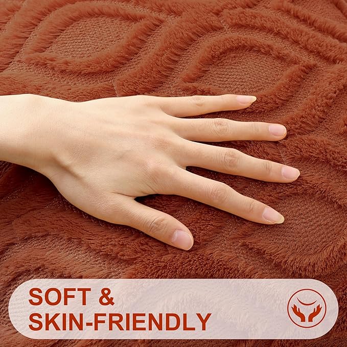 decorUhome Faux Fur Plush Soft Rust Throw Pillow Covers 16x16 Set of 2