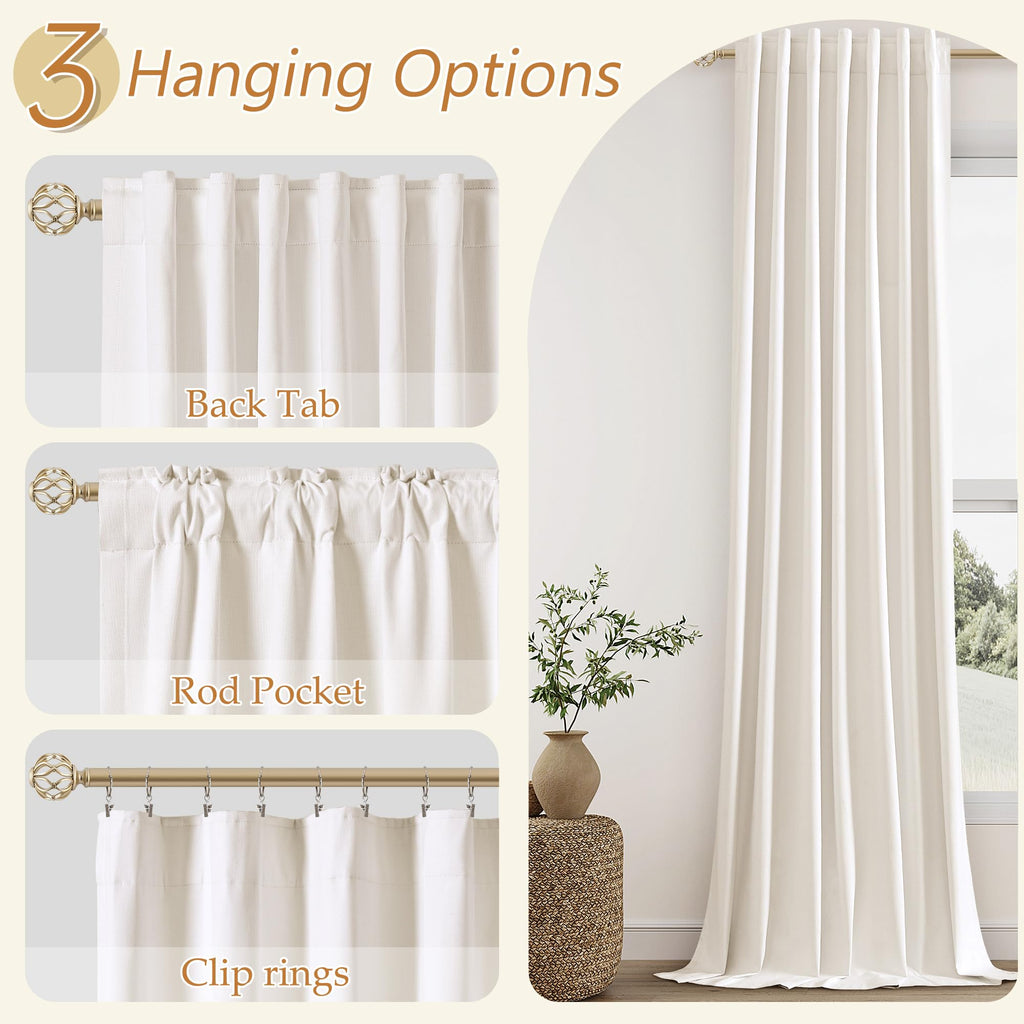 Guken Ivory 100% Blackout Curtains 84 Inch Length 2 Panels Set for Living Room Bedroom Back Tab Thermal Insulated Black Out Linen Drapes Room Darkening Window Curtains 84 Inches Long