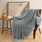 HIMEET Grey King Size Blanket for Bed, 300GSM Ribbed Fleece, 108 x 90 in