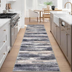 Lansny Modern Abstract Runner Rug 3x8, Grey Black Multi Washable Kitchen Runner Non-Slip Soft Hallway Rug Runner Thin Print Faux Wool Carpet for Entryway Bedroom Laundry Room Indoor Home Office Decor