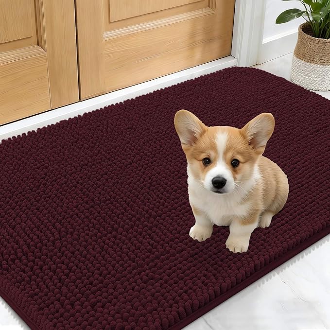 OLANLY Dog Door Mat for Muddy Paws 30x17, Super Absorbent Chenille Mud Mat