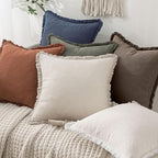MIULEE Decorative Throw Pillow Covers Neutral Linen Fringe Throw Pillows Set of 2 Natural Coffee Boho Farmhouse Cushion Covers with Tassels for Couch Sofa Bed Living Room Spring Decor 18x18 Inch