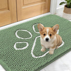 OLANLY Dog Door Mat for Muddy Paws 24x16, Paw Print Design, Absorbs Moisture and Dirt, Non-Slip Washable Doormat, Quick Dry Chenille Mud Mat, Entry Indoor Entryway Carpet, Olive Green and White