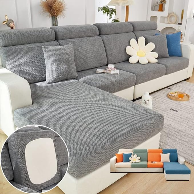 VFUX Soothing Home Sofa Covers, Sofa Hero Covers, Wear-Resistant Universal Couch Covers Washable Stretch Sectional Couch Cushion Covers (Grey,Large Single Seat Cover)