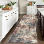 IOHOUZE Abstract Runner Rug 3x10 Ft Washable Runners for Hallways, Non Slip Kitchen Runner Printed Faux Wool Entryway Runner Indoor, Modern Abstract Floor Carpet for Hall Bedroom, Red/Multi