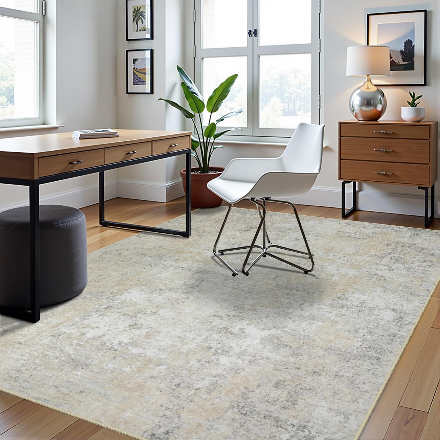 6x9 Area Rugs for Living Room Washable Bedroom Dining Room Beige Grey