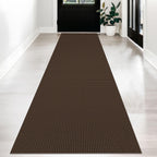 KOZYFLY Long Runners for Hallways 2.6x12 ft Washable Kitchen Runner Non Slip Rubber Backed Hallway Rugs Cotton Entryway Runner Rug Floor Carpet for Indoor Hall, Backdoor, Kitchen, Reddish Brown/Coffee