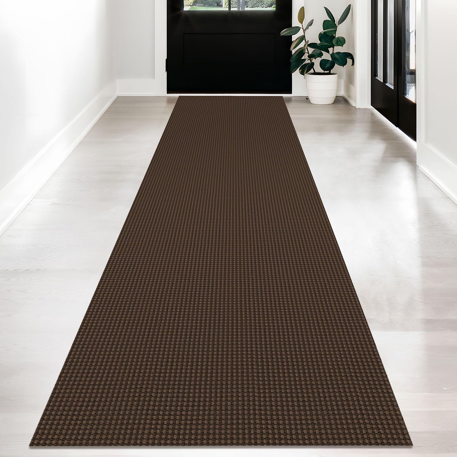 KOZYFLY Long Runners for Hallways 2.6x12 ft Washable Kitchen Runner Non Slip Rubber Backed Hallway Rugs Cotton Entryway Runner Rug Floor Carpet for Indoor Hall, Backdoor, Kitchen, Reddish Brown/Coffee