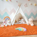 OLANLY Area Rugs for Living Room Bedroom, Machine Washable 4x5.9 ft Soft Fluffy Shaggy Bedside Rug, Indoor Floor Carpet for Kids Girls and Boys, Dorms, Nursery Rooms, Home Decor Aesthetic, Orange