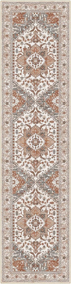 Yamaziot Washable Runner Rug, 2x8 Non-Slip Boho Vintage Hallway Rug Runner with Rubber Backing, Low Pile Faux Wool Distressed Carpet Runner for Bedroom, Kitchen, Laundry, Entrance, Ginger Grey