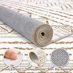 Nakagishi Area Rug Living Room Rugs: 5x7 Machine Washable Boho Large Neutral Farmhouse Stain Resistant Moroccan Indoor Carpet for Bedroom Nursery Dorm Classroom Playroom Dining Room House-Brown White