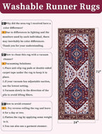 SERISSA Boho Washable Runner Rug, 2x6 Rug Runner Non-Slip Vintage Burgundy Navy Hallway Kitchen Runner Rug Ultra Soft Print Distressed Floor Carpet Runner for Bedroom Bathroom Laundry Living Room