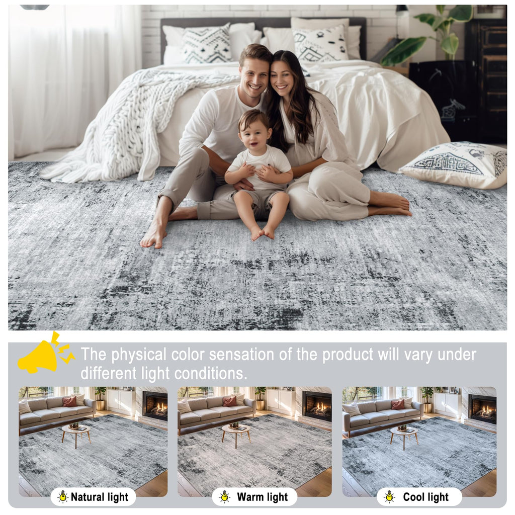 PLHXFR 8x10 Area Rug Living Room: Modern Abstract Washable Carpet Black