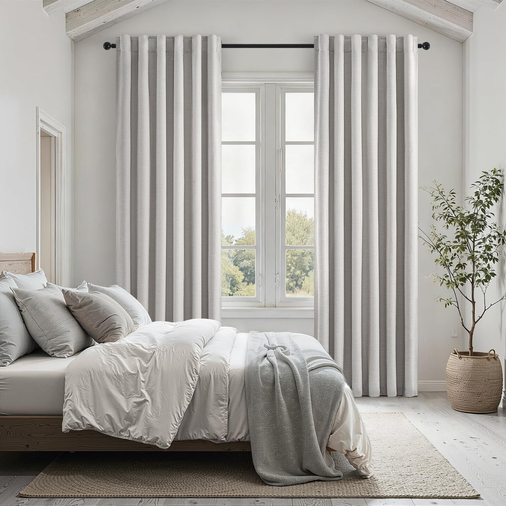 Topfinel 100% Blackout Curtains 90 Inches Long for Living Room 2 Panels Set Thick Linen Texture Energy Saving Curtain Window Coverings Hook Belt Pleated Drapes Aesthetic Bedroom(W40 xL90,Grey Beige)