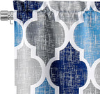 Beauoop Lattice Blackout Window Valance Curtain Panels Thermal Insulated Noise Reduction Drapes for Kitchen Cafe Living Room Quatrefoil Window Treatment Sets Rod Pocket, 50W x 18L, Blue/Gray, 1 Panel