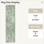 Runner Rug 2x8 Washable Non-Slip Hallway Runner Rugs for Kitchen Bathroom Laundry Room Green/Ivory Vintage Floor Carpet Runners for Hallways Entryway