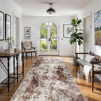 4x10 Wide Washable Runner Rug: Easy-to-Clean Runners for Hallway Entryway Kitchen Bedroom Living Room - Stain and Water Resistant Rugs with Non-Slip Backing - Soft Low-Pile Carpet Brown Khaki White