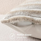 decorUhome Summer Cozy Faux Fur Throw Pillow Covers 20x20 Set of 2 Decorative Soft Plush Striped Modern Farmhouse Boho Couch Pillow Cases with Velvet Back for Sofa Bed Living Room, Beige White