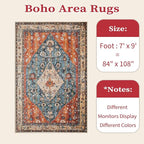 SERISSA 7x9 Area Rugs for Living Room, Large Washable Non-Slip Boho Rug, Ultra Soft Vintage Oriental Tribal Print Distressed Carpet for Dining Room Bedroom Dorm Office Home Decor