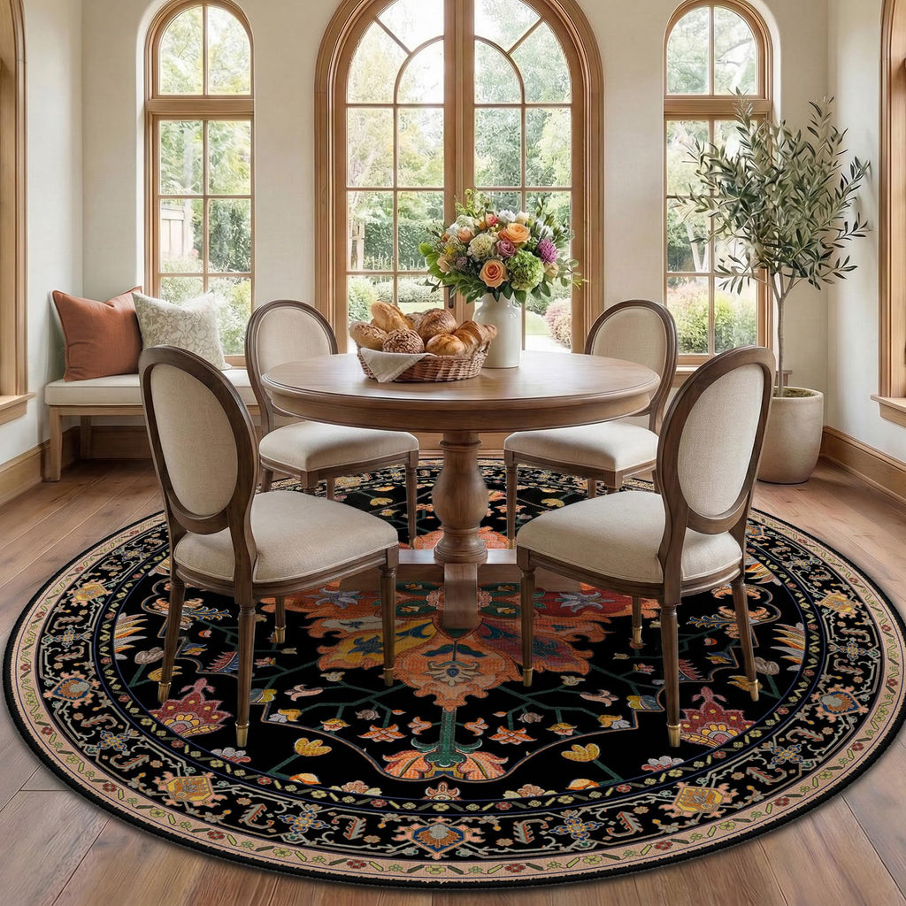 RELEANY Washable Area Rug, Round 7ft, Black/Colorful