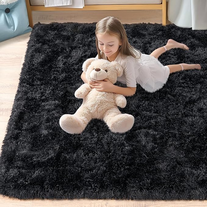 Pionblank 9x12 Area Rug, Large Area Rug for Living Room, Black