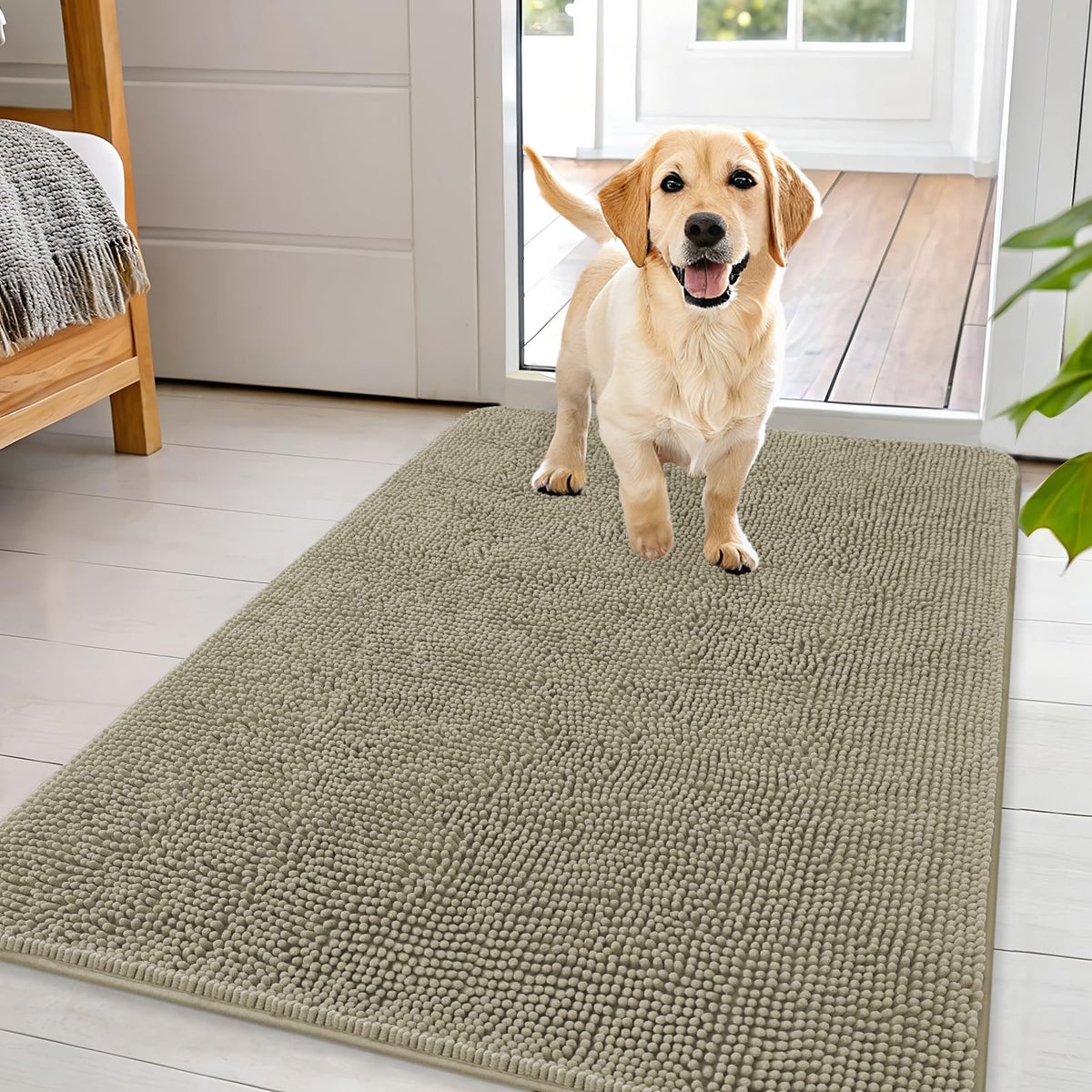 OLANLY Dog Door Mat for Muddy Paws 44x32, Super Absorbent Chenille Mud Mat