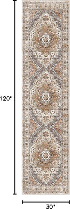 Madane Hallway Runner Rug 2'6''x10' Kitchen Runner, Non Slip Vintage Runners for Hallways Washable Kitchen Rugs Soft Low Pile 2.5x10 ft Rug Runner for Laundry Room, Entryway and Bedroom, Turmeric/Grey