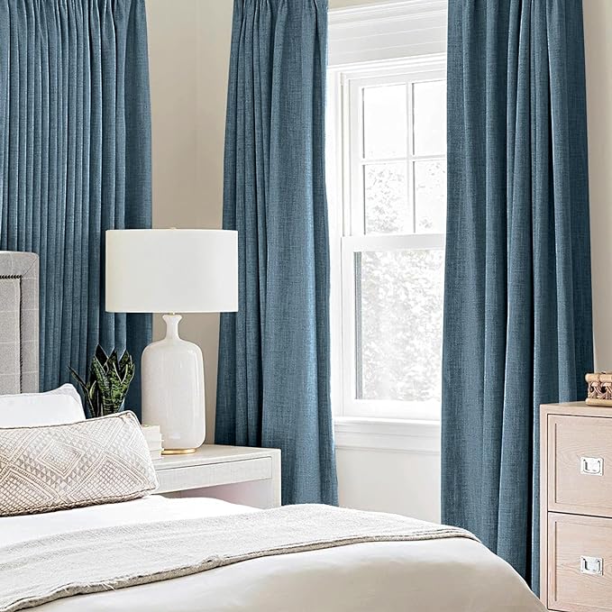 MIULEE 100% Blackout Linen Curtains for Bedroom 52x45 Inches Dusty Blue