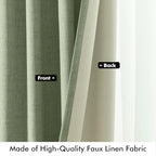 MIULEE 100% Blackout Linen Curtains for Bedroom, Sage Green Solid Luxury Decor Thermal Insulation Room Darkening Drapes for Living Room Nursery Back Tab Rod Pocket 42 x 96 Inches, 2 Panels