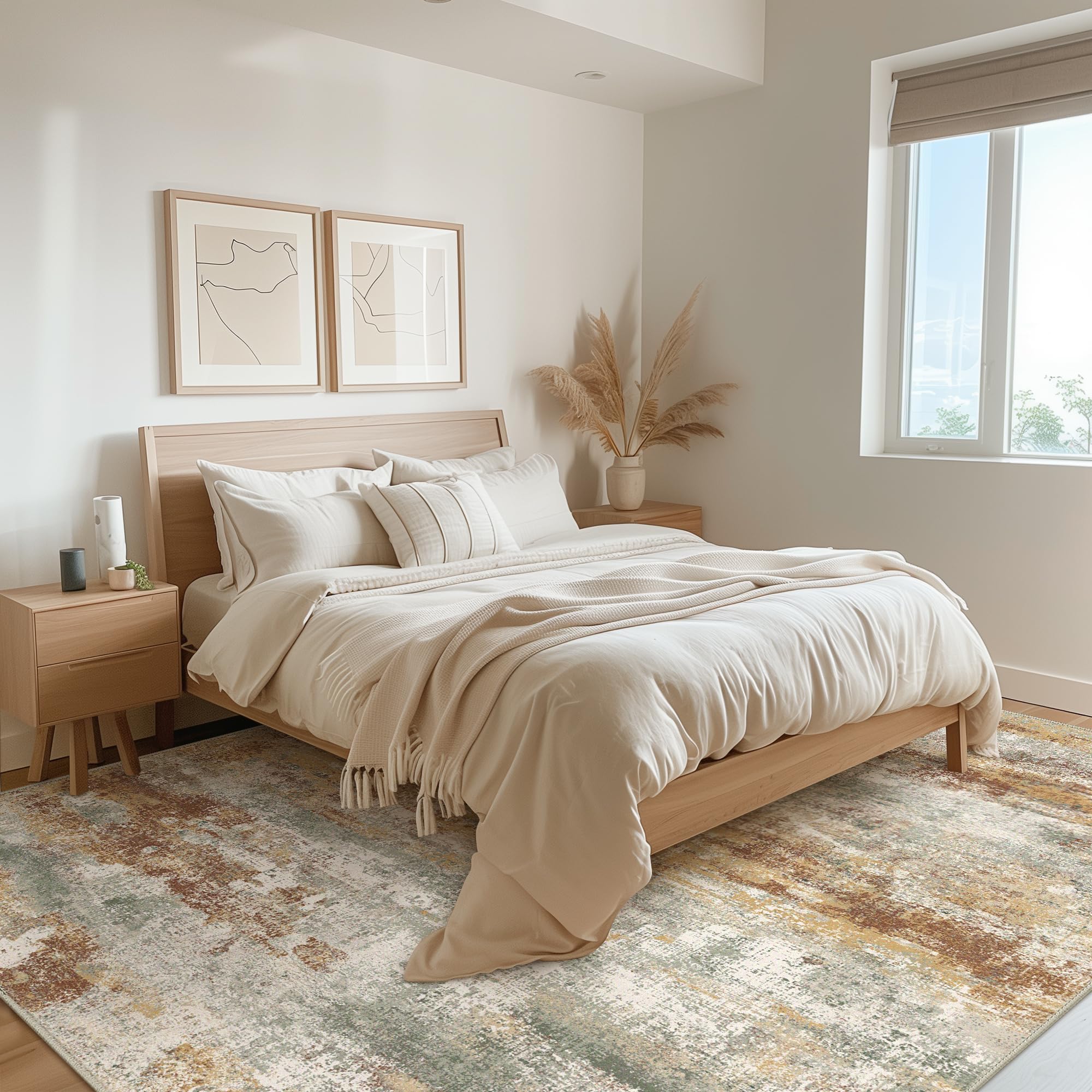 BEIMO 6x9 Area Rug for Bedroom, Orange Green Washable Abstract Non Slip Rug