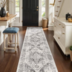 3x12 Washable Hallway Runner Rug: Long Vintage Soft Non Slip Rug Gray