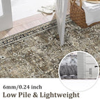Yamaziot Washable Runner Rug 2x8 – Non Slip Boho Floral Hallway Runner Rug with Rubber Backing, Low Pile Wool Distressed Carpet for Kitchen, Laundry, Bedroom, Entrance, Tan