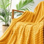 Exclusivo Mezcla 3D Fleece King Size Blanket for Bed, Mustard Yellow