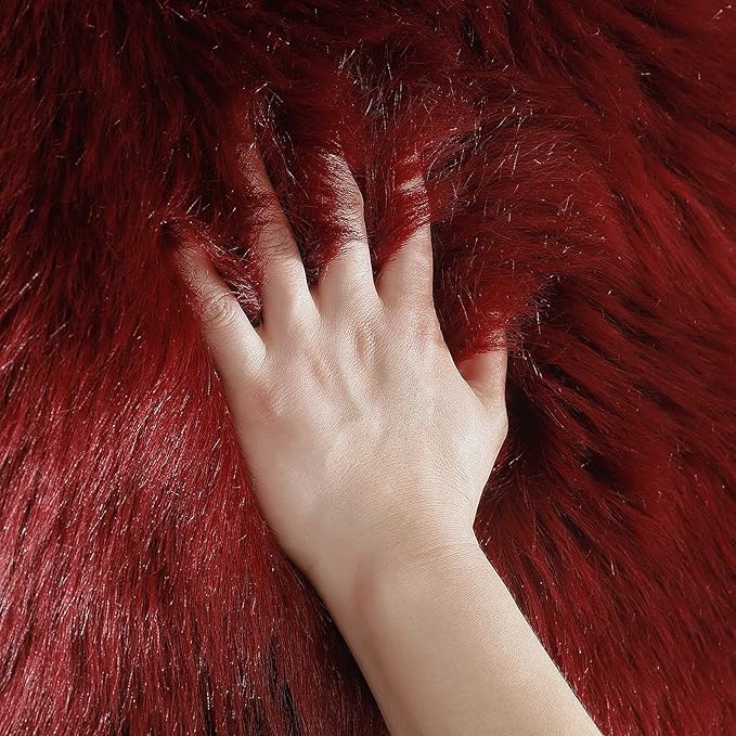 linmopm Faux Fur Rug Sheepskin Shag Fluffy Fuzzy Red 4x6 ft Rugs for Bedroom Bedside Bed Floor Living Room Plush High-Density Cushion Carpet Super Sofa Cover
