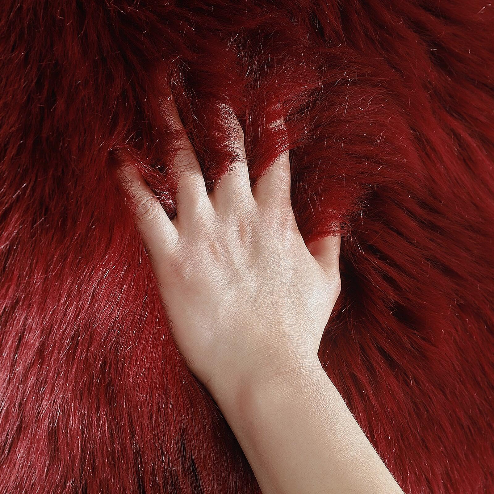 linmopm Faux Fur Rug Sheepskin Shag Fluffy Fuzzy Red 4x6 ft Rugs for Bedroom Bedside Bed Floor Living Room Plush High-Density Cushion Carpet Super Sofa Cover