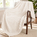 Exclusivo Mezcla Large 3D Fleece Throw Blanket for Couch, Ivory