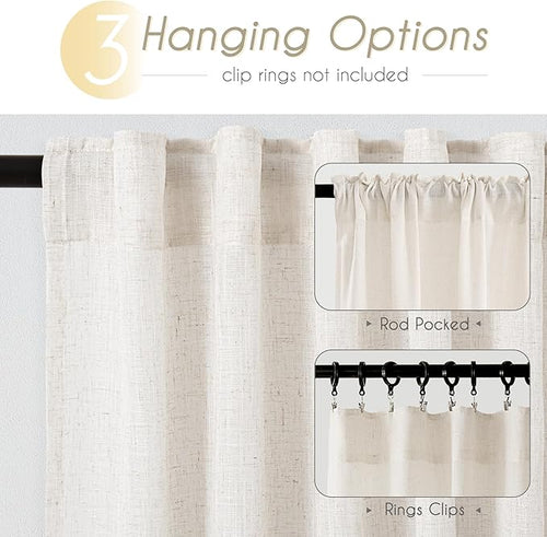 2 Panels Set Cream Linen Curtains 108 inches Long For Living Room Neutral Farmhouse Light Filtering Semi Sheer Linen Drapes 108 inch Ceiling To Floor For Large Window Villa Hallway Ivory FT 60x108
