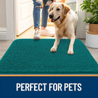 OLANLY Dog Door Mat for Muddy Paws 35x24, Absorbs Moisture and Dirt, Absorbent Non-Slip Washable Doormat, Quick Dry Chenille Mud Mat for Dogs, Entry Indoor Entryway Carpet for Inside Floor, Lake Blue