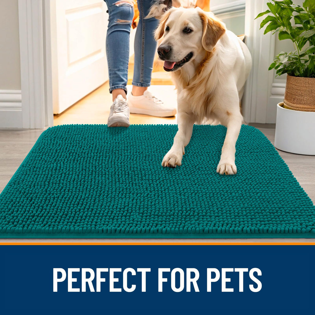 OLANLY Dog Door Mat for Muddy Paws 47x24, Super Absorbent Chenille Mud Mat