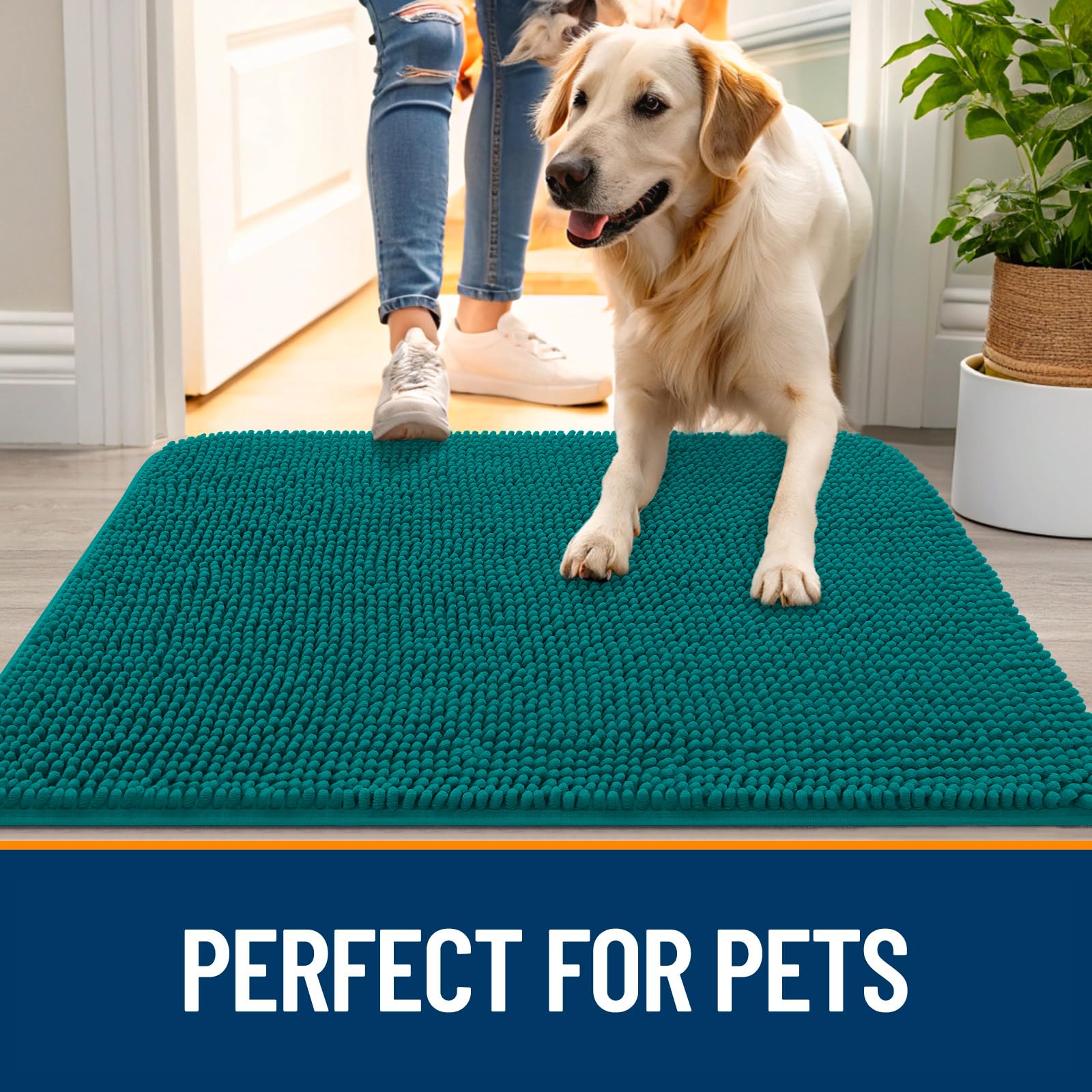OLANLY Dog Door Mat for Muddy Paws 30x17, Super Absorbent Chenille Mud Mat