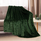 TOONOW Fleece Blanket Textured Fuzzy Plush Throw Blanket Twin Size 60" x 80", Super Soft Fluffy Bed Blanket Geometric Pattern Comfy Microfiber Flannel Blankets for Couch, Bed, Sofa, Olive Green