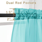 Chyhomenyc Turquoise Sheer Curtains 63 Inch Length 2 Panels, Light Filtering Airy Rod Pocket Window Curtain Treatment Drapes for Bedroom Living, Each 42Wx63L Inches