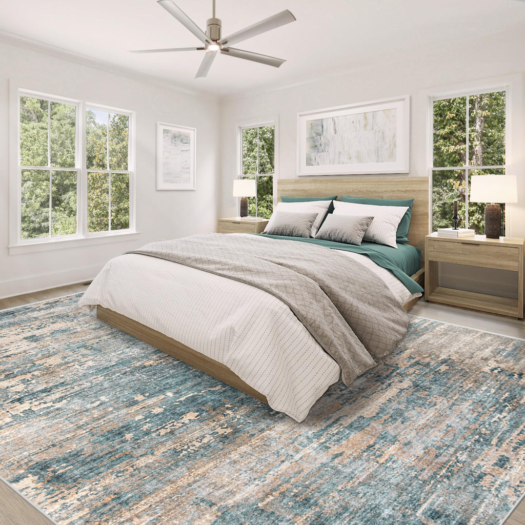 XLUEZ 9x12 Area Rug for Living Room, Washable Modern Abstract Large Area Rug Neutral Soft Non Slip Kids Rug Stain Resistant Indoor Carpet for Bedroom Dining Room Playroom Office(GreenBrown, 9'x12')