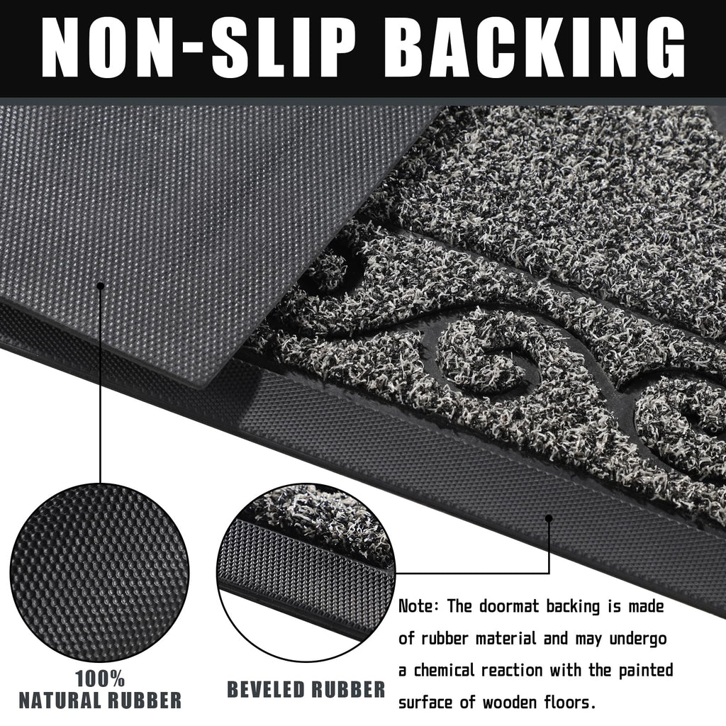 Yimobra Welcome Mats for Front Door 36x24, Heavy Duty Waterproof Outdoor Door Mat Outside Entrance, Non-Slip Low Profile Indoor Entryway Mat for Garage Patio, Black Gray