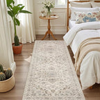 Hallway Runner Rug Non Slip - Washable 2.6x8 Kitchen Rugs for Living Room, Low-Pile Soft Bedroom Rug Indoor Floor Stain Resistant Carpets for Entryway, Laundry, Bathroom Beige