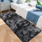 JiaoBaba Tie-Dyed Runner Rug for Bedroom Black Grey 2x5ft Fluffy Area Rug Bedside Runner Rug for Kids Room Boys Teens Nursery Baby Living Room Dorm Home Decor Carpets