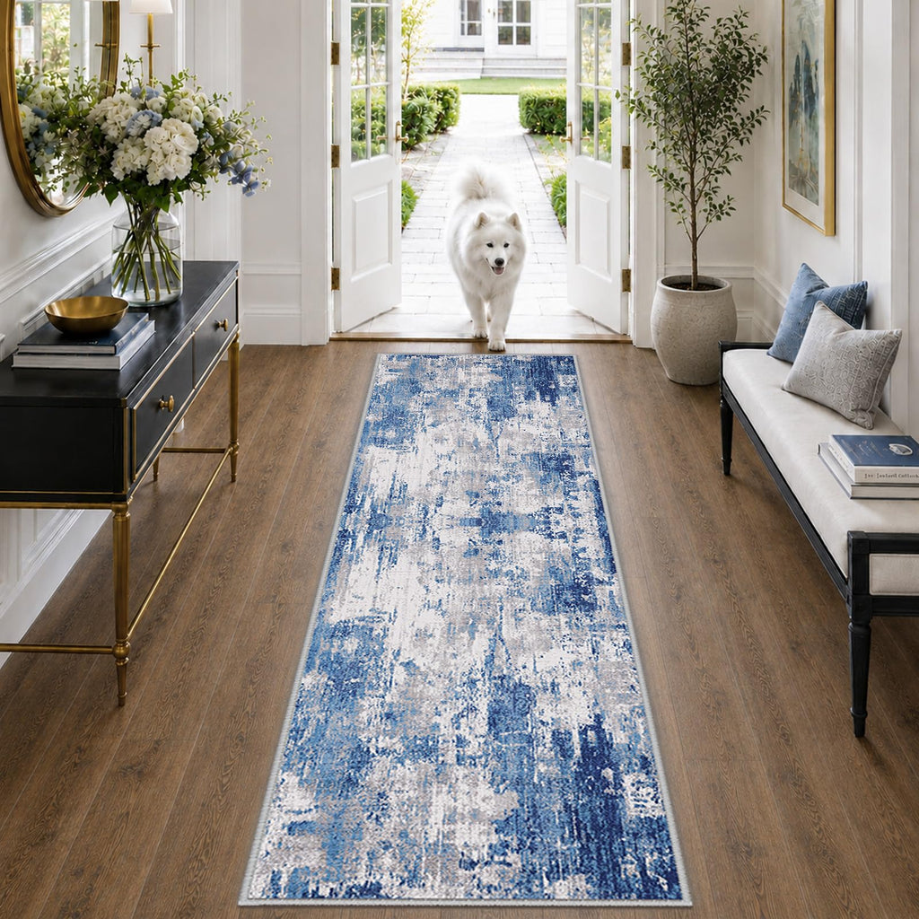 RELEANY Washable Runner 2'x6' Abstract Area Rug for Hallway Blue Gray