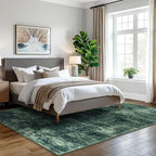 IOHOUZE Abstract Area Rugs 5x7 Ft Washable Rugs for Living Room, Non Slip Dining Room Rug, Printed Faux Wool Rugs for Bedroom, Floor Carpet for Kitchen Nursery Playroom, Dark Green