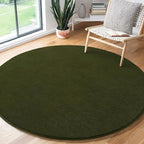 Amearea Olive Green Round Area Rugs 5ft Washable Circle Rugs for Bedroom Living Room, Fluffy Indoor Thickened Memory Foam Rug, Non Slip Minimalist Circular Carpet for Kids Boy Girl Dorm Nursery Room